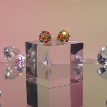 Multi stone stud brass tops/stone-studded earrings / women     party wear/ festive jewelry/sku-ear751 5