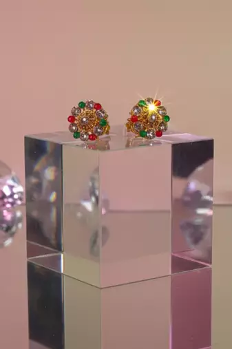 Multi stone stud brass tops/stone-studded earrings / women     party wear/ festive jewelry/sku-ear751