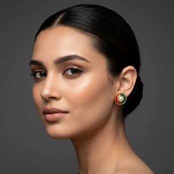 Multi stone stud brass tops/stone-studded earrings / women     party wear/ festive jewelry/sku-ear750 3