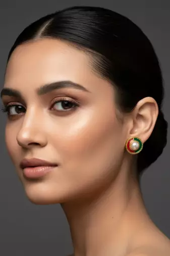 Multi stone stud brass tops/stone-studded earrings / women     party wear/ festive jewelry/sku-ear750