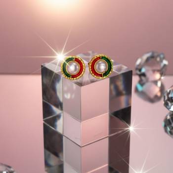 Multi stone stud brass tops/stone-studded earrings / women     party wear/ festive jewelry/sku-ear750 5