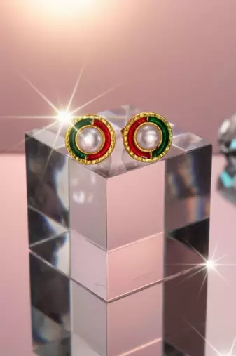 Multi stone stud brass tops/stone-studded earrings / women     party wear/ festive jewelry/sku-ear750