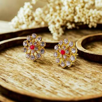 Multi stone stud brass tops/stone-studded earrings / women     party wear/ festive jewelry/sku-ear749 2