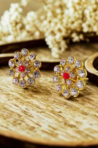 Multi stone stud brass tops/stone-studded earrings / women     party wear/ festive jewelry/sku-ear749
