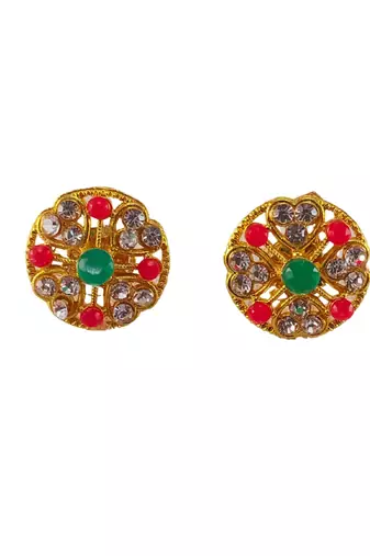 Multi stone stud brass tops/stone-studded earrings / women – party wear/ festive jewelry/sku-ear753