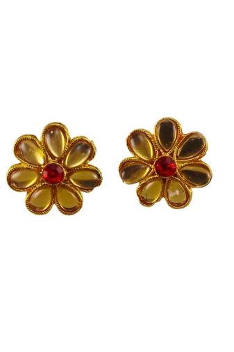 Multi stone stud brass tops/stone-studded earrings / women     party wear/ festive jewelry/sku-ear748