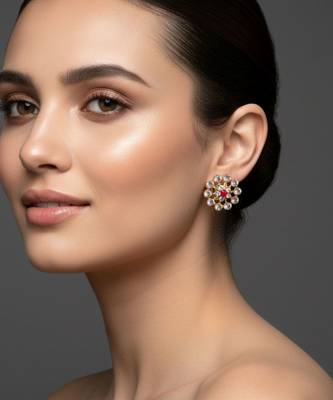 Multi stone stud brass tops/stone-studded earrings / women     party wear/ festive jewelry/sku-ear749 3
