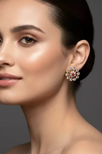 Multi stone stud brass tops/stone-studded earrings / women     party wear/ festive jewelry/sku-ear749