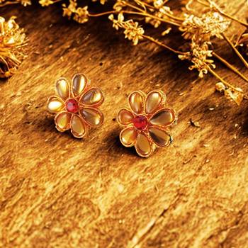 Multi stone stud brass tops/stone-studded earrings / women     party wear/ festive jewelry/sku-ear748 2