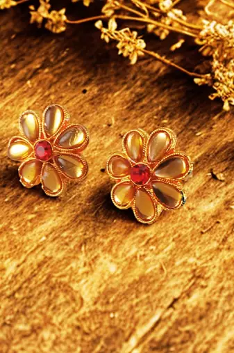 Multi stone stud brass tops/stone-studded earrings / women     party wear/ festive jewelry/sku-ear748