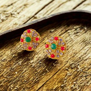 Multi stone stud brass tops/stone-studded earrings / women     party wear/ festive jewelry/sku-ear753 2