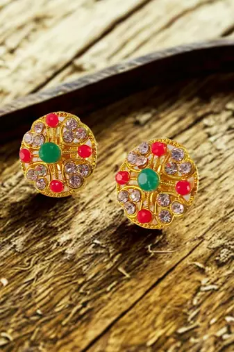 Multi stone stud brass tops/stone-studded earrings / women     party wear/ festive jewelry/sku-ear753