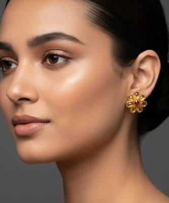 Multi stone stud brass tops/stone-studded earrings / women     party wear/ festive jewelry/sku-ear748 3