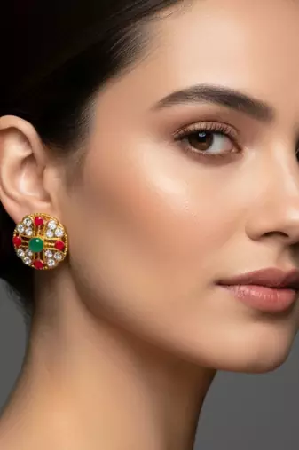 Multi stone stud brass tops/stone-studded earrings / women     party wear/ festive jewelry/sku-ear753