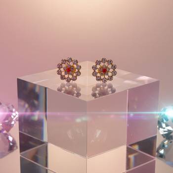 Multi stone stud brass tops/stone-studded earrings / women     party wear/ festive jewelry/sku-ear749 5