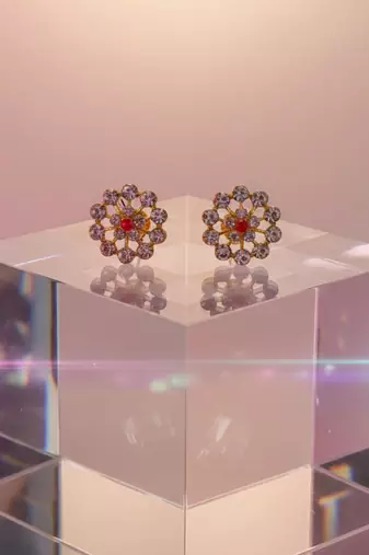 Multi stone stud brass tops/stone-studded earrings / women     party wear/ festive jewelry/sku-ear749