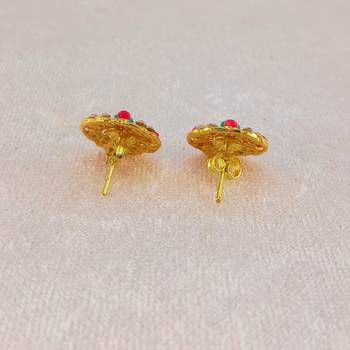 Multi stone stud brass tops/stone-studded earrings / women     party wear/ festive jewelry/sku-ear753 4