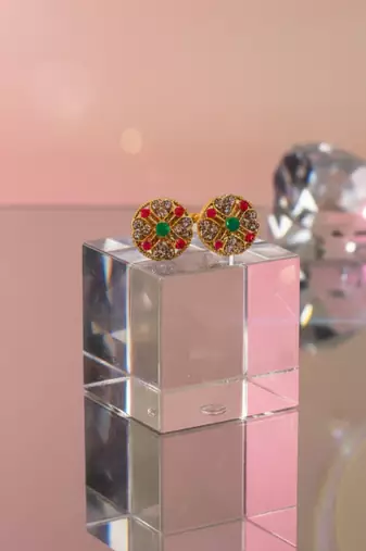 Multi stone stud brass tops/stone-studded earrings / women     party wear/ festive jewelry/sku-ear753