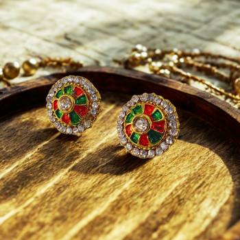 Multi stone stud brass tops/stone-studded earrings / women     party wear/ festive jewelry/sku-ear747 2