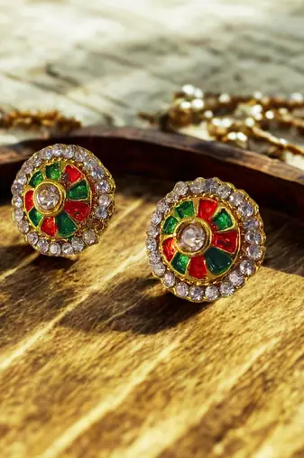 Multi stone stud brass tops/stone-studded earrings / women     party wear/ festive jewelry/sku-ear747