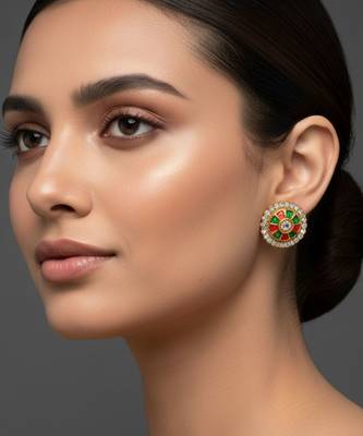 Multi stone stud brass tops/stone-studded earrings / women     party wear/ festive jewelry/sku-ear747 3