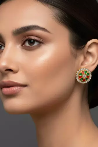 Multi stone stud brass tops/stone-studded earrings / women     party wear/ festive jewelry/sku-ear747