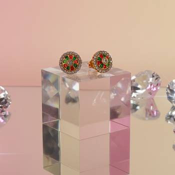 Multi stone stud brass tops/stone-studded earrings / women     party wear/ festive jewelry/sku-ear747 5