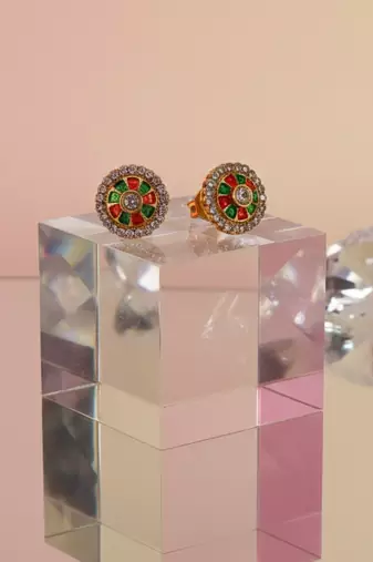 Multi stone stud brass tops/stone-studded earrings / women     party wear/ festive jewelry/sku-ear747