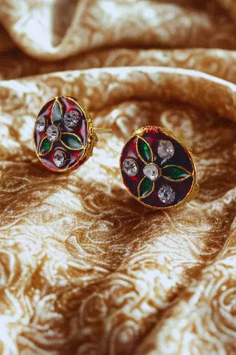 Multi stone stud brass tops/stone-studded earrings / women     party wear/ festive jewelry/sku-ear744