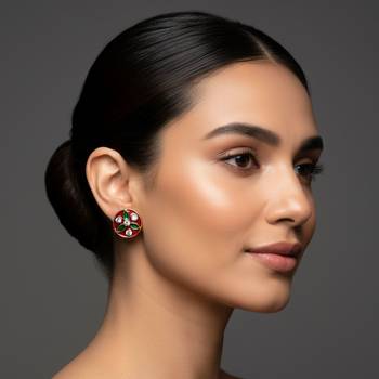Multi stone stud brass tops/stone-studded earrings / women     party wear/ festive jewelry/sku-ear744 3