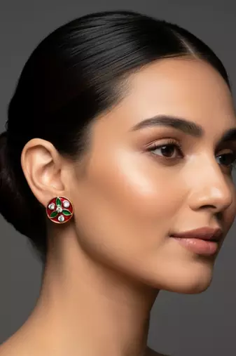 Multi stone stud brass tops/stone-studded earrings / women     party wear/ festive jewelry/sku-ear744