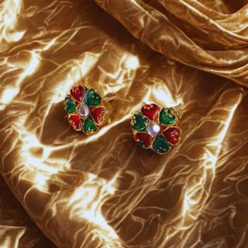 Multi stone stud brass tops/stone-studded earrings / women     party wear/ festive jewelry/sku-ear745 2