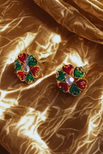 Multi stone stud brass tops/stone-studded earrings / women     party wear/ festive jewelry/sku-ear745