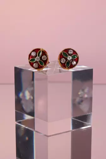 Multi stone stud brass tops/stone-studded earrings / women     party wear/ festive jewelry/sku-ear744