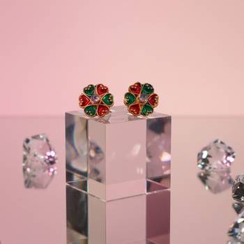 Multi stone stud brass tops/stone-studded earrings / women     party wear/ festive jewelry/sku-ear745 3