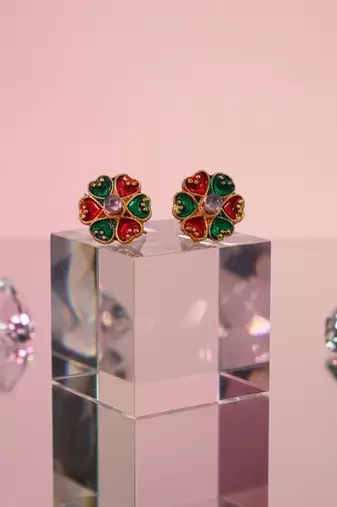 Multi stone stud brass tops/stone-studded earrings / women     party wear/ festive jewelry/sku-ear745