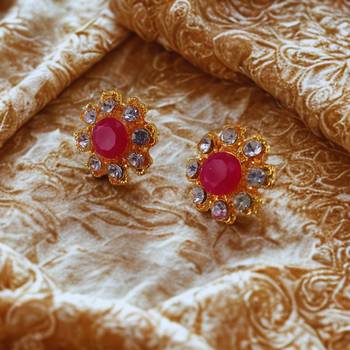 Multi stone stud brass tops/stone-studded earrings / women     party wear/ festive jewelry/sku-ear743 2
