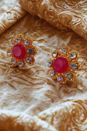 Multi stone stud brass tops/stone-studded earrings / women     party wear/ festive jewelry/sku-ear743