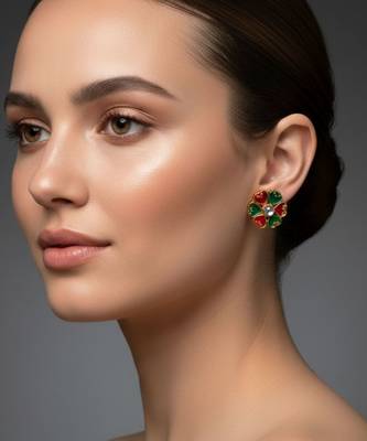 Multi stone stud brass tops/stone-studded earrings / women     party wear/ festive jewelry/sku-ear745 5