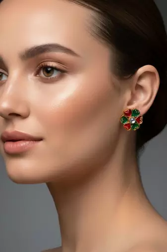 Multi stone stud brass tops/stone-studded earrings / women     party wear/ festive jewelry/sku-ear745