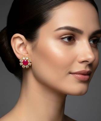 Multi stone stud brass tops/stone-studded earrings / women     party wear/ festive jewelry/sku-ear743 3
