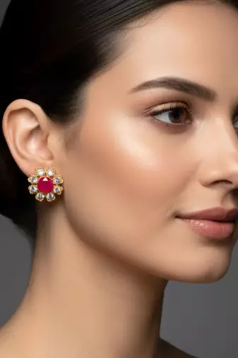 Multi stone stud brass tops/stone-studded earrings / women     party wear/ festive jewelry/sku-ear743