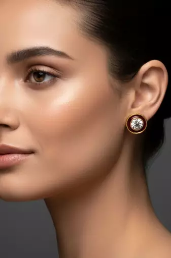 Multi stone stud brass tops/stone-studded earrings / women     party wear/ festive jewelry/sku-ear746