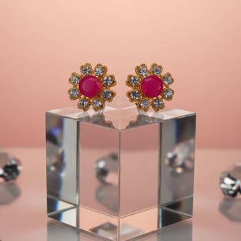Multi stone stud brass tops/stone-studded earrings / women     party wear/ festive jewelry/sku-ear743 5