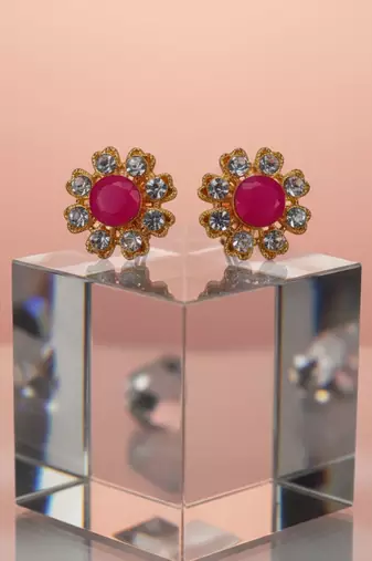 Multi stone stud brass tops/stone-studded earrings / women     party wear/ festive jewelry/sku-ear743