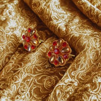 Multi stone stud brass tops/stone-studded earrings / women     party wear/ festive jewelry/sku-ear742 2