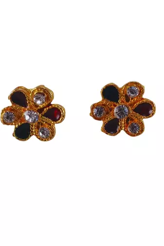 Multi stone stud brass tops/stone-studded earrings / women – party wear/ festive jewelry/sku-ear741