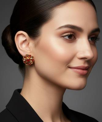Multi stone stud brass tops/stone-studded earrings / women     party wear/ festive jewelry/sku-ear742 3