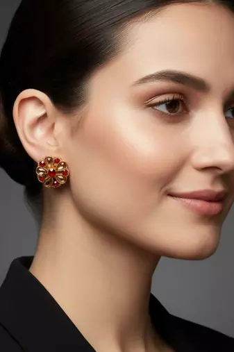 Multi stone stud brass tops/stone-studded earrings / women     party wear/ festive jewelry/sku-ear742