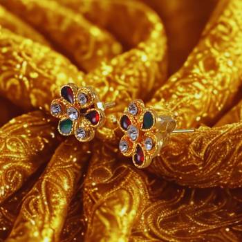 Multi stone stud brass tops/stone-studded earrings / women     party wear/ festive jewelry/sku-ear741 2